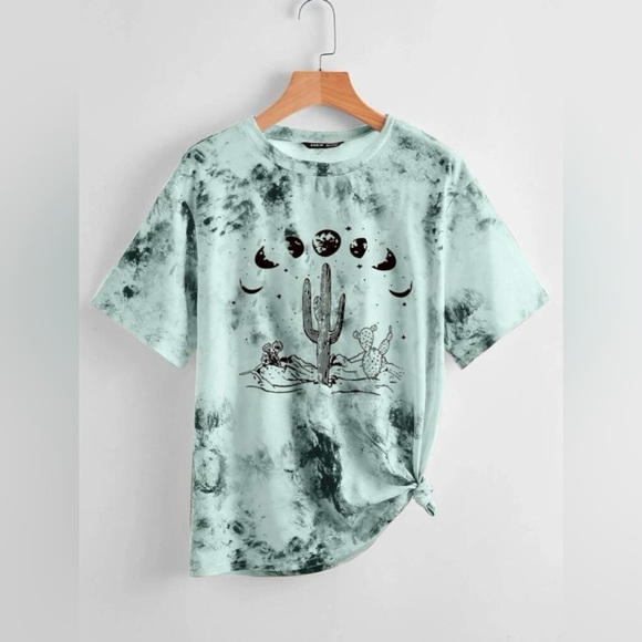 SHEIN Tops - SHEIN Curve, Moon & Cactus Print Tie Dye Tee, Size 3XL